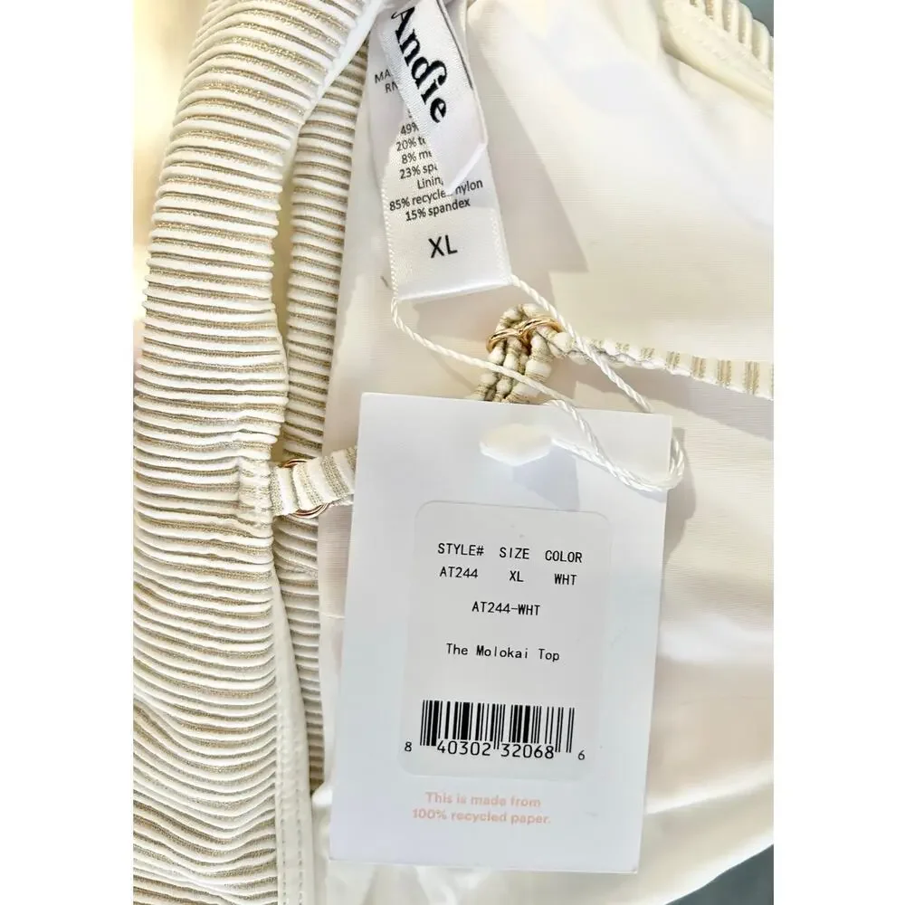 Andie Swim The Molokai Bikini Top White XL NWT